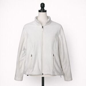 Lands’ End White Fleece Jacket Small Full Zip Lightweight Outdoor